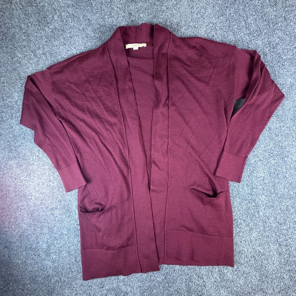 Ann Taylor LOFT Cardigan Sweater Womens Medium Burgundy Knit Wool Open Front